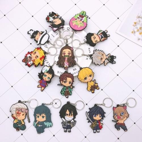 10 Pcs/Lot Anime Demon Slayer Kimetsu No Yaiba Kamado Tanjiro Nezuko Plastic Keychain Keyring Double Side Pendant Toy Gift