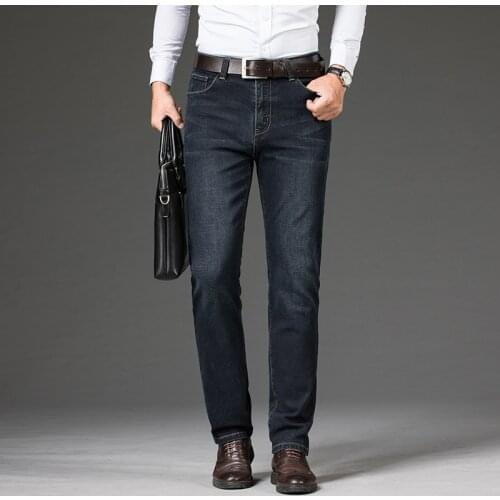42 44 46 Spring and Autumn New Classic Mens Large Size Jeans Fashion Business Casual Stretch Slim Black Blue Mens Brand Pants
