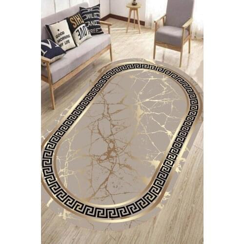 Ellipse living room carpet marble design stripe decorative non-slip bottom faux leather carpet easy clean thai feather fabric washable
