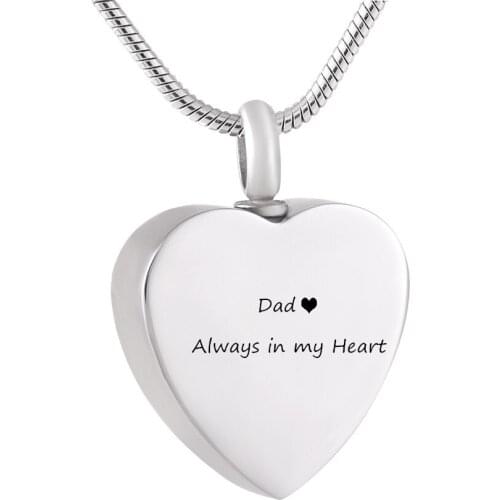Engrave"Dad Always in my Heart"Memorial Urn Necklace for My Dads Cremation Ashes Keepsake Jewelry with free fill kits