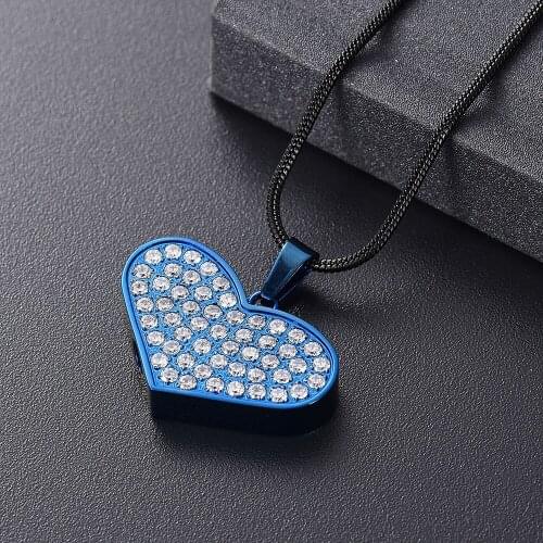 IJD11329 Inlay Crystal Heart Shaped Stainless Steel Cremation Keepsake Jewelry Pendant Necklace for Ashes Souvenir Jewelry