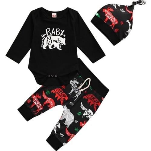 FOCUSNORM 3pcs Infant Baby Boys Clothes Sets 0-24M Cartoon Animal Letter Printed Long Sleeve Romper Pants Hat