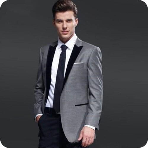 Grey Mens Classic Suits for Wedding Black Peaked Lapel Slim Fit Groom Tuxedos Ternos Male Blazers 2 Piece Elegent Costume Homme