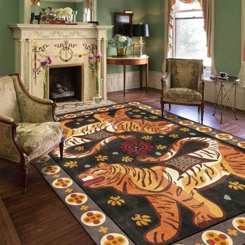 Modern Style Carpet and Rug Retro Cartoon Ethnic Tiger Printed Bedroom Bedside Tapete Living Room Sofa Table Non-Slip Floor Mat