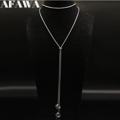 Round Flower Stainless Steel Necklace for Women Silver Color Long Necklaces Pendants Jewellery sautoirs femme longs N1406S01