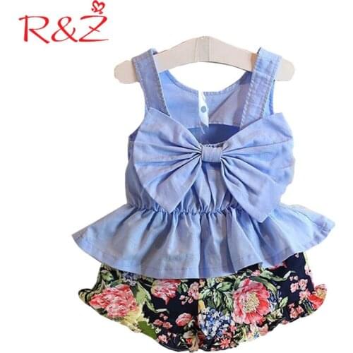 R&Z Baby Girls Clothing 2019 Summer Cotton Back Bow Tie Vest Tops + Flower Floral Shorts 2pcs Suits for Kids Childrens Clothes