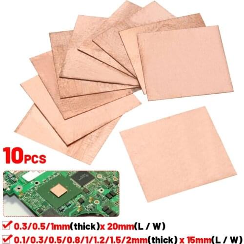 10Pcs 0.1mm/0.3mm/0.5mm/0.8mm/ Laptop Copper Sheet Plate Strip Shim Thermal Pad Heatsink Sheet For GPU CPU VGA Chip RAM Cooling