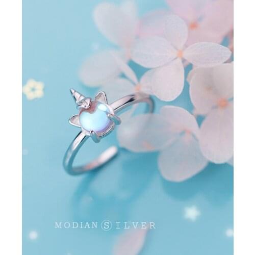 Modian Classic Unicorn Licorne Rings For Women Adjustable Crystal Opal Solid 925 Sterling Silver Fashion Rainbow Finger RIng