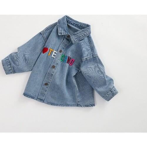 Fashion Autumn Baby Girl Denim Shirt Blouses Kids Tops Long Sleeve Cowboy Blouse for Girls Toddler Letter Jeans Clothes 1-4 year