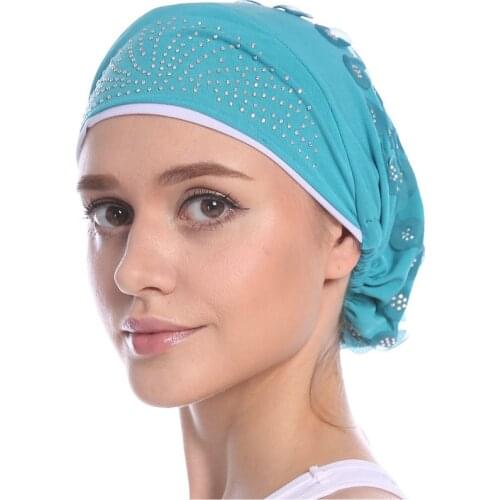 Muslim stretch inner hijab diamonds hijab bonnet indian hat headwrap muslim headscarf turban femme musulman turbante mujer