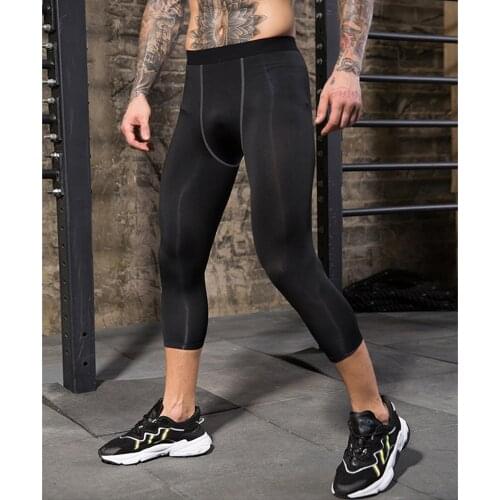 Mens Tight Pro Cropped Pants Sports Fitness Apparel Running Shorts Quick-Drying Seven-Point Pants Clothing Gothic Fashion