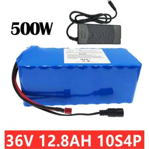 NEW 36v Battery 12.8Ah 10S4P Electric Bicycle Deep Cycle Battery For 500W Motor Ebike With 10S BMS + 18650 Battery Charger