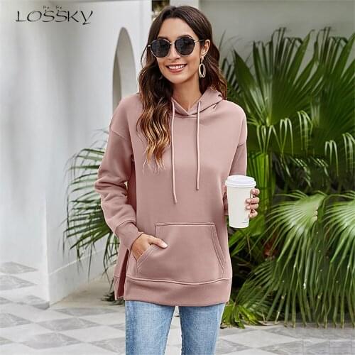 Autumn Women Drawstring Hooded Sweatshirts Casual Warm Long Sleeve Pink Basic Top Korean Fashion Streetwear Pullover Hoodie
