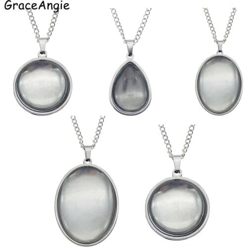 GraceAngie Mixed Tray Pendant with Glass Cabochons Base Cabochon Frame Necklace Glass Dome Setting Tray For Vintage Jewelry Top