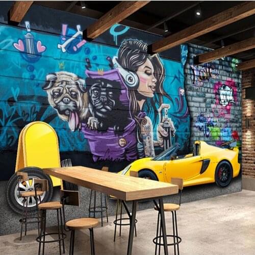 Custom Mural Wallpaper 3D Sports Car Graffiti Wall Art Background Wall Papers Decor Restaurant Cafe 3D Waterproof Wall Stickers