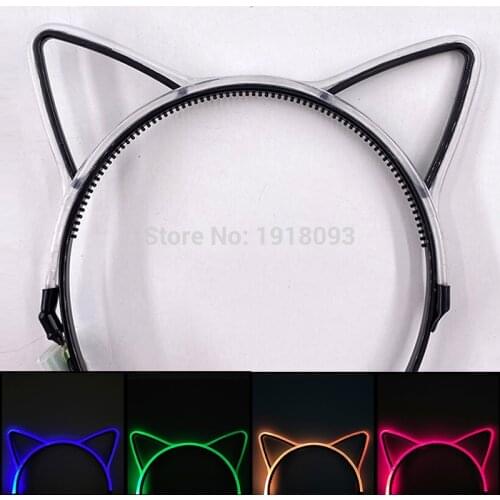 New Style Discolor LED Headband Cute LED Flashing Cat Ear Headwear for Kids Glow Party Rave Costume Decoration