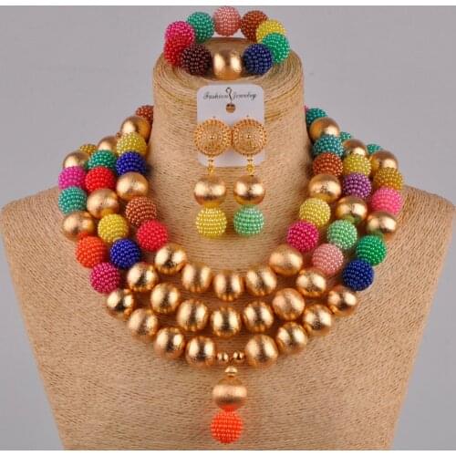 Multicolors african necklace nigerian beads jewelry set simulated pearl wedding jewelry sets for women FZZ37