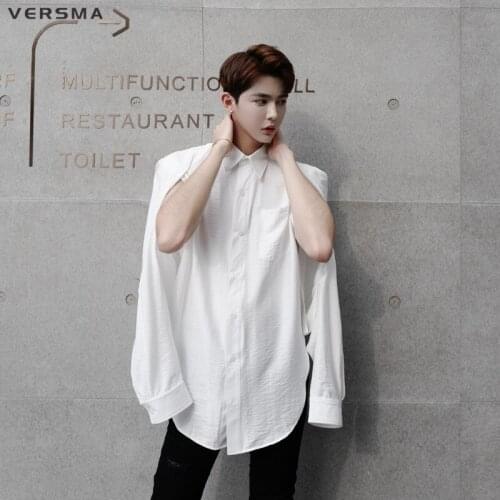 VERSMA New Korean Harajuku Vintage Oversize Shirt Men Women Blouse Hip Hop Black Casual Mens Long Sleeve Cotton Dress Shirt Male