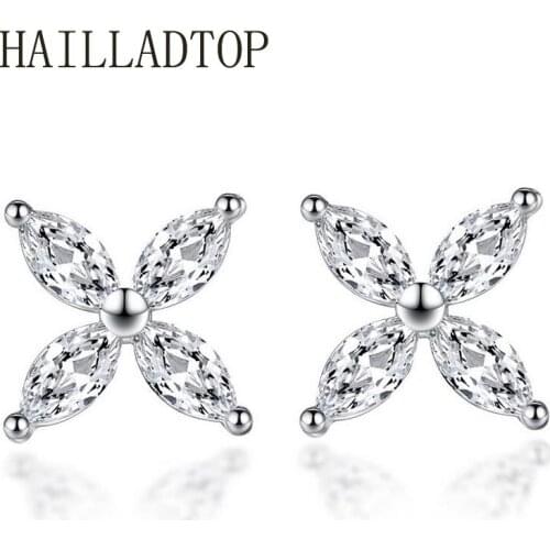 Crystal Stud Earrings Lucky Four-leaf Clover Earrings Silver Stud Earrings Trinkets Christmas Earrings For Women Girl