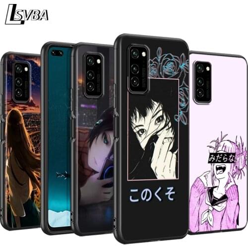 Japanese Anime Aesthetic Silicone Phone Case for Huawei P30 P20 P40 Lite E Pro P Smart Z Plus 2019 P10 P9 Lite Black Cover