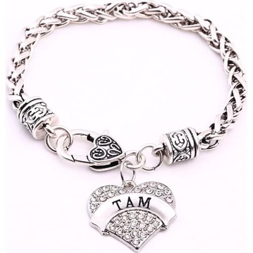 TAM Clear Crystal Heart Silver Lobster Claw Bracelet Jewelry Gift