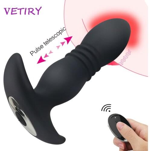 Telescopic Anal Vibrator 12 Speeds Wireless Remote Silicone Anal Plug Dildo Vibrator Prostate Massage Butt Plug Sex Toys for Men