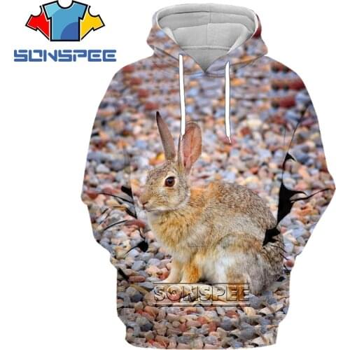 SONSPEE Hoodie 3D Print Animal Hunting Crazy Hare Cute Rabbit Hoodies Men Women Movement Sweater Fashion Oversize Hooded Jacket