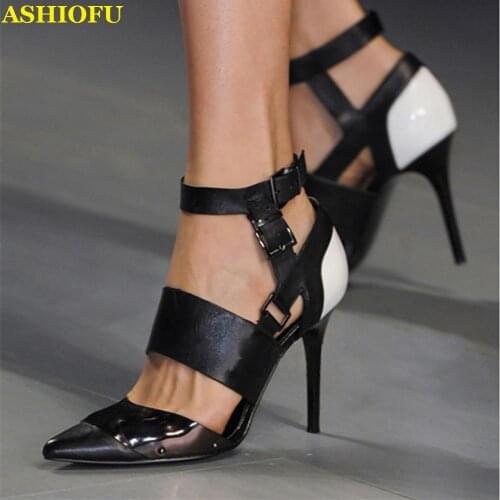 ASHIOFU Handmade High Heel Pumps Buckle Strap Pointed Toe Office Party Prom Dress Shoes Daily Wear Fashion Court Shoes