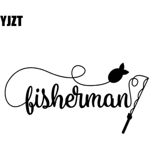 YJZT 14.3cm*7cm Fashion Fisherman FISHING Pole Vinyl Car Window Sticker Decals Black Silver Accessories C11-0102