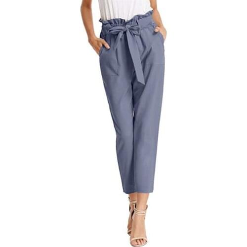 Womens fashion casual pants pleated bandage pants