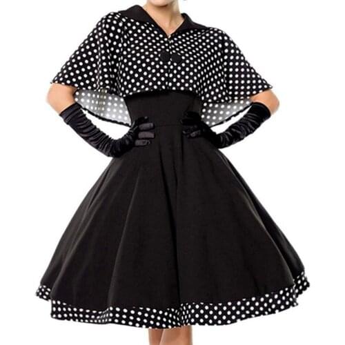 Vintage Dress 2021 New Women Dress+Cape Retro Rockabilly 50s Style Two Piece Black Dress Elegant Ladies Plus Size Midi Dresses