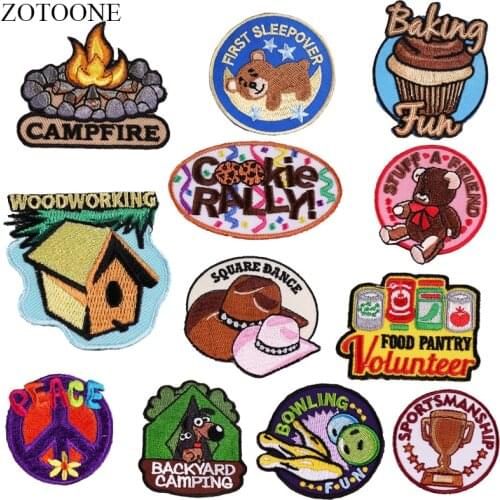 ZOTOONE Letter Camping Iron on Patches for Clothing Backpack Embroidery Bear Dog Patch Stripe on Clothes Cute DIY Applique Badge