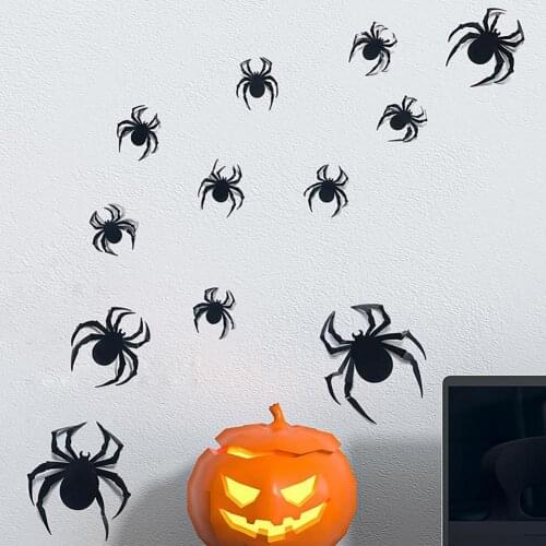 12Pcs/Set Wall Sticker Spider Print Creepy Halloween Decor Three Dimensional DIY Party Decorative Stickers Party Decor
