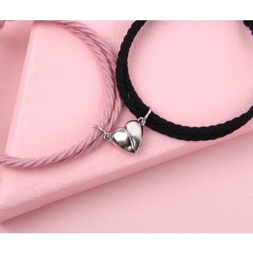 2pcs Magnetic Bracelet Stainless Steel Heart Pendant Charm Couple Bracelets for Lover Friend Men Women Braid Rope Bracelets