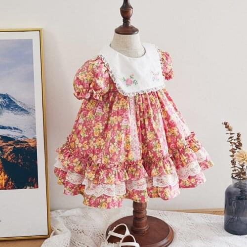 2020Spanish Girls Summer Floral Printed Dress Pastoral Embroidered Dress Kids Dresses for Girls Princess Dress Wedding Dress