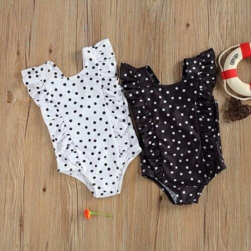 2021 Summer Kids Baby Girl Ruffles Polka Dot Swimwear Romper One Pieces Swimming Bathing Suit