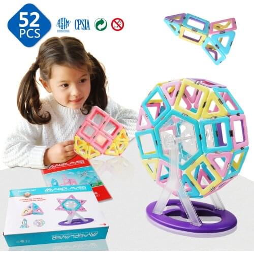 52PCS Magnetic Tiles Building Blocks Games Sets Early Learning Preschool Designer DIY Educational Toys for Kids with Gifts Box