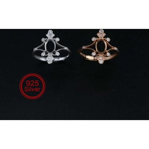 5x7MM Vintage Style Rose Gold Plated Solid 925 Sterling Silver Oval Prong Bezel Adjustable Ring Settings for Gemstone 1224025