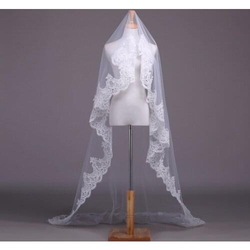Alexzendra White Ivory Lace Wedding Veil Bridal Veil 2 Meters Cathedral Long Wedding Veils Veu De Noiva Wedding Accessories
