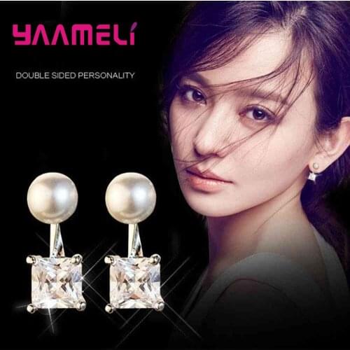 Free Shipping New Brand Square Cubic Zirconia Drop Earrings 925 Sterling Silver Pearl Earrings For Women Big Sale