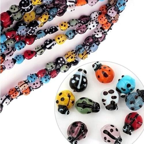NiceBeads 7x9mm Red White Yellow Green Purple 20pcs Mixed Random Colors Lampwork Glass Ladybug Beads Fit Beading Jewelry DIY