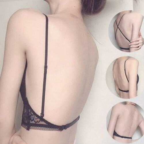 Sexy Backless Bra Lace Deep U Low Back Bralette Thin Cup Brassiere Halter Soft Seamless Elastic Underwear Tank Tops Encaje Mujer