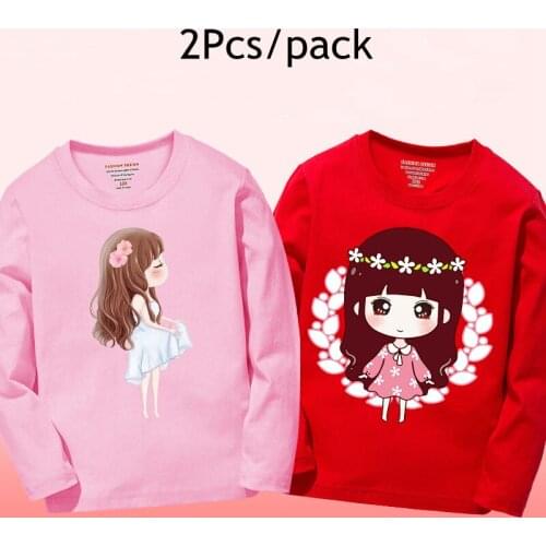 2Pcs/Pack T-shirt Girls Cartoon Kids Clothes Spring Autumn 2020 Pure Cotton Girls Tops Fashion Teenage Long Sleeve Tshirts 4-16T