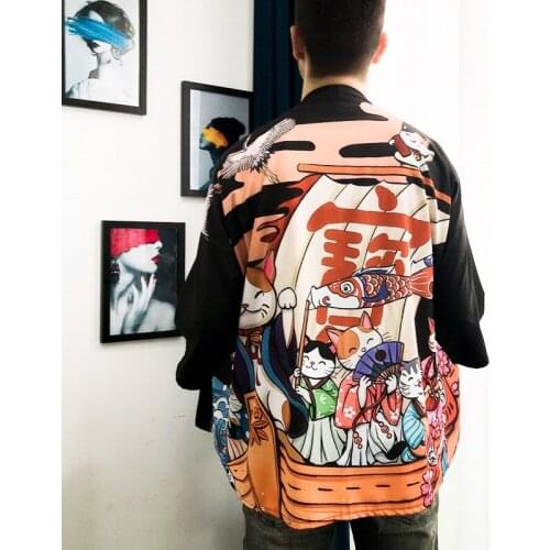 Haori Men Japanese Kimono Man Streetwear Kawaii Fashion Yukata Male Samurai Costume Asian Fashion Kimono Man Yukata FF3011