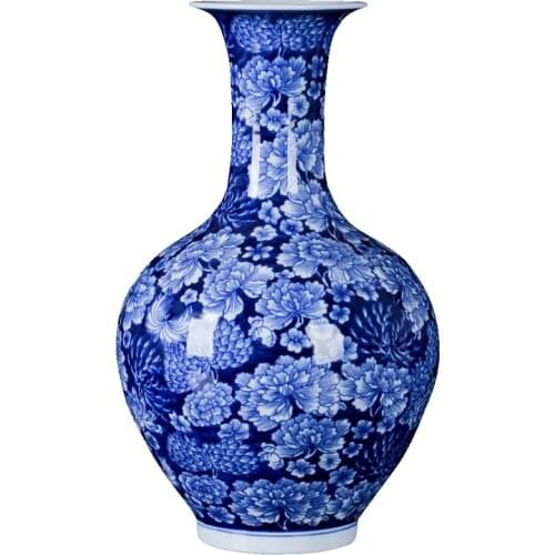 Jingdezhen ceramics modern simple blue and white porcelain ten thousand Flower Vase Decoration decoration household living room