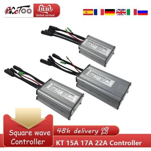 RICETOO Electric Bicycle KT Controller 36V/48V Squarewave 15A/17A/22A Controller for Ebike 250W/350W/500W Motor with Light Plug