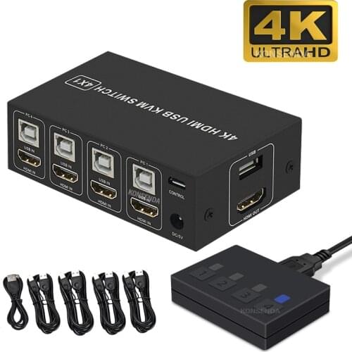4K HDMI KVM Switch 4 Port USB KVM HDMI Switcher 4x1 4kX2K/60HZ HDCP 2.2 with Desktop controller for PC laptop windows&macs