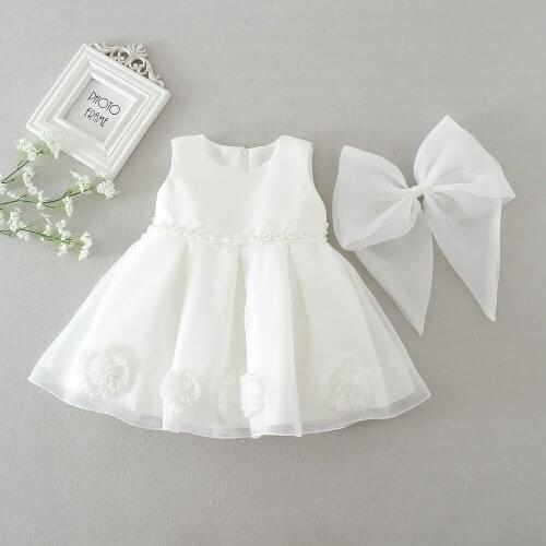Summer Solid Toddler Baby Girl Sleeveless Lace Patchwork Tulle Tutu White Princess Dress Outfits Bowknot Cute Clothes