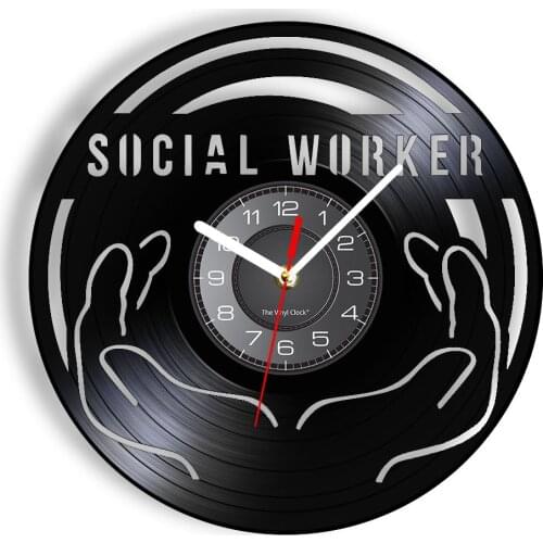 Social Worker Wall Clock Made Of Laser Cut Longplay Record Warm-hearted Association LED Horologe Community Service Staff Gifts