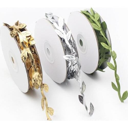 10M Natural Jute Twine with Artificial Leaves Burlap Vines Leaf Ribbon For Home Wedding Jungle Party Decoration